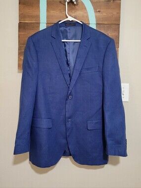 Vitali Men's Blue 100% Linen Single-Breasted Coastal Nautical Blazer R42